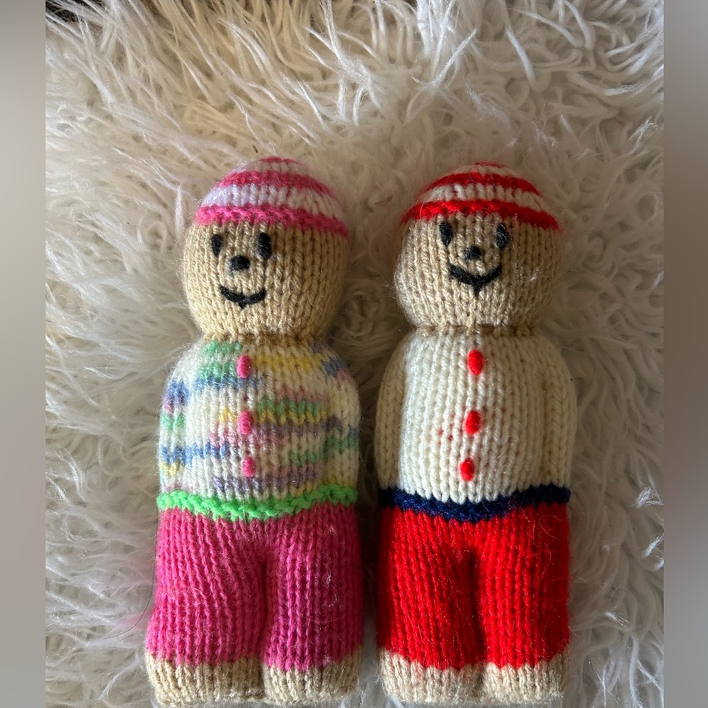 2 Hand knit crochet lovey comfort dolls toys